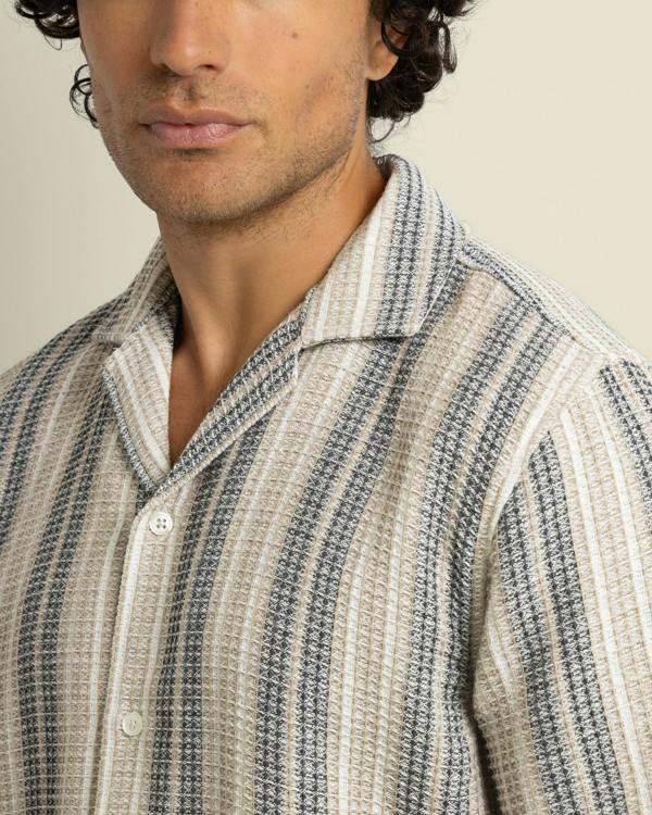 Larsson & Co Ivar - Waffle Jacquard Stripe Short Sleeve Shirt