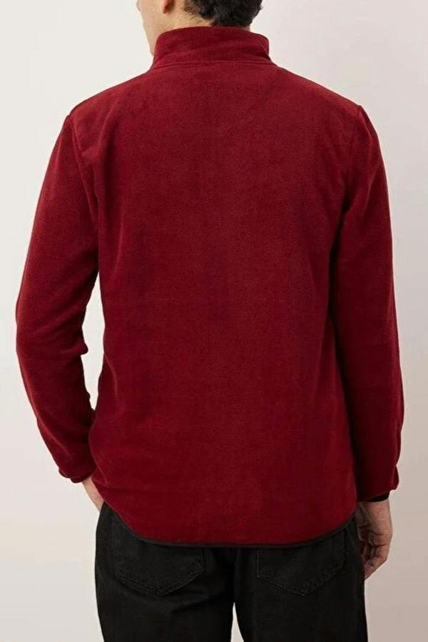 WOVCOR Regular Stand Collar Zippered Polar Fleece Men's Sweatshirt with Stitching Details