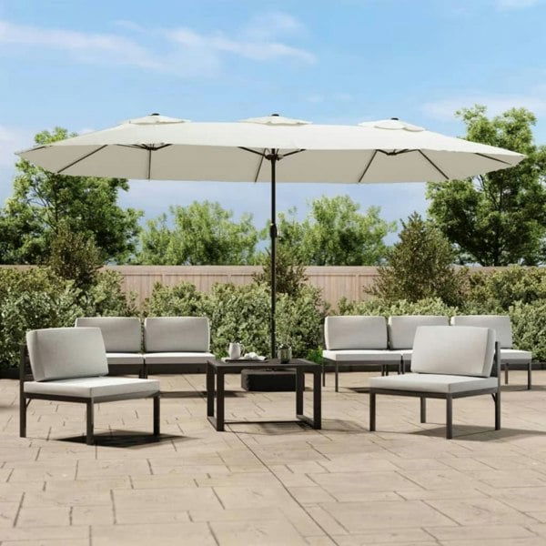 Berkfield Double-Head Parasol with LEDs Sand White 449x245 cm