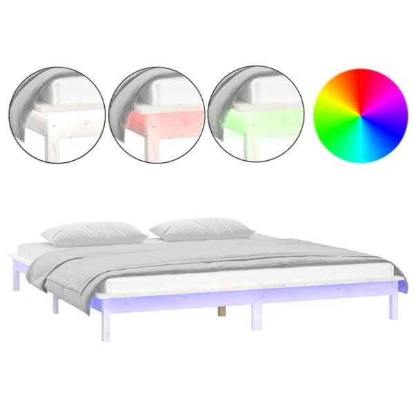 Berkfield LED Bed Frame White 140x190 cm Solid Wood