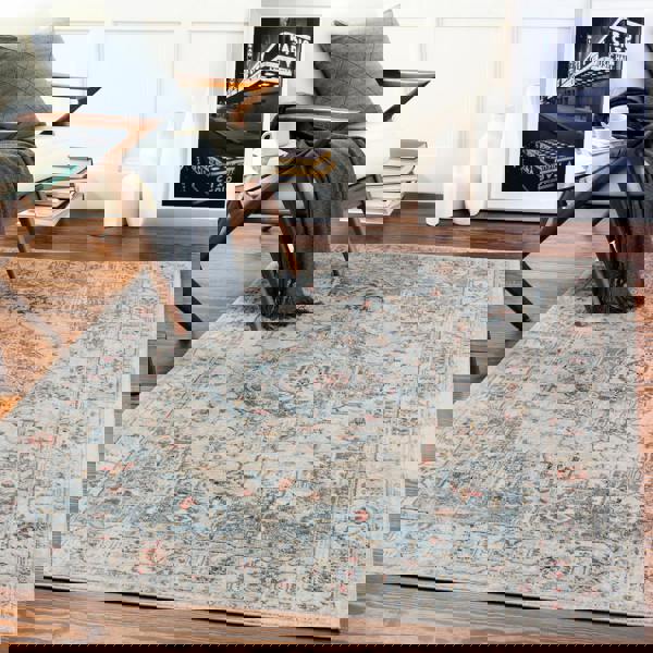 Livabliss Jolie-Vintage Blue Grey Ivory Burgundy Traditional Boho Rug