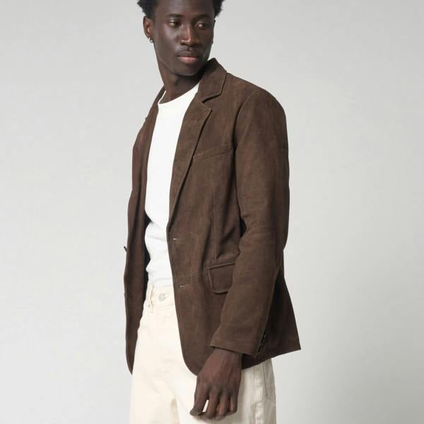 Barneys Originals Men's Real Suede Blazer Jacket in Brown