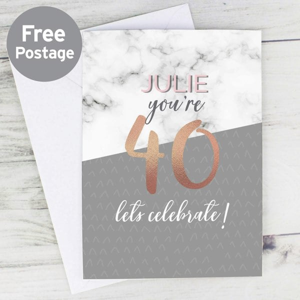 Personalised Memento Company Personalised Marble and Rose Gold Birthday Card