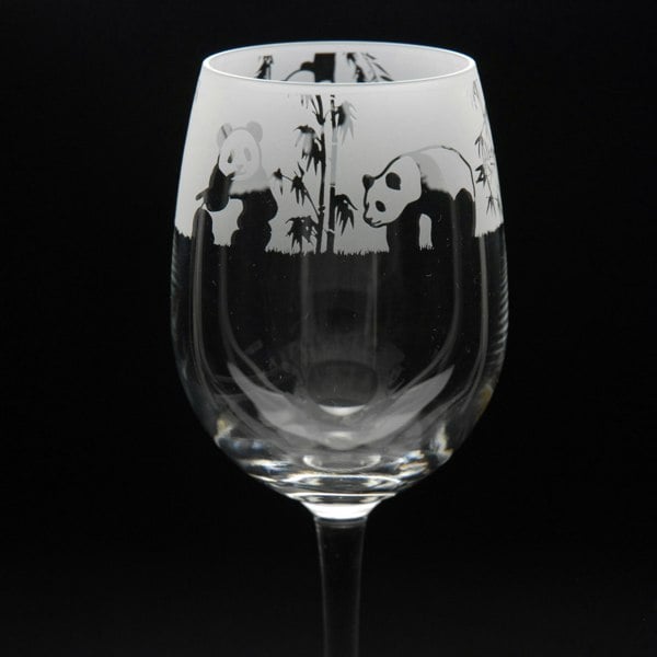Glyptic Glass Art Panda Crystal Wine Glass - Hand Etched/Engraved Gift