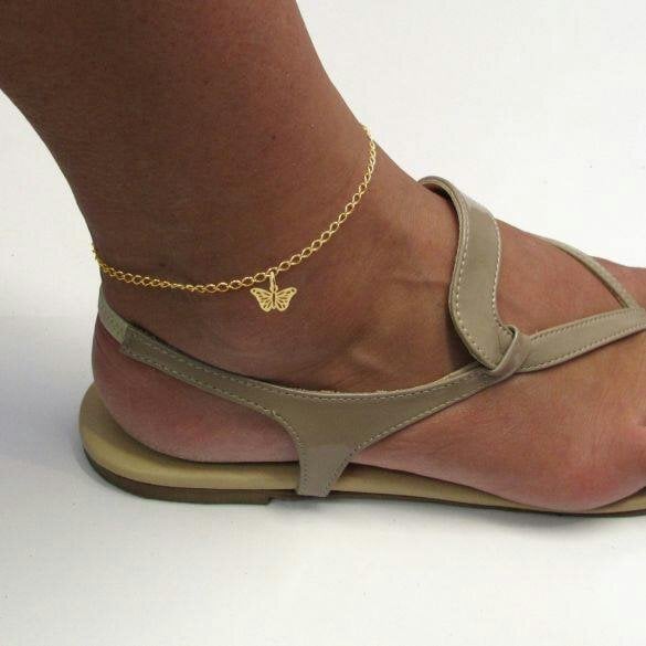 Christopher James of London 9ct Yellow Gold Plated Anklet With Choice of Ankle Chain & Butterfly Charm