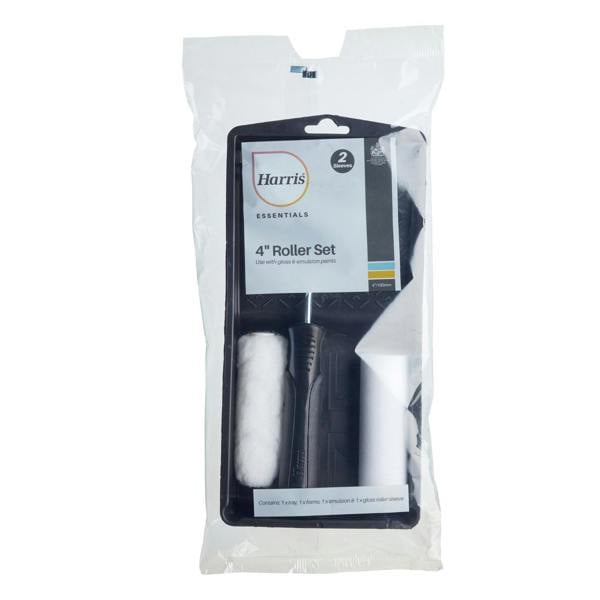 Harris Essentials Gloss 4 Inch Mini Paint Roller Set (4 Piece) - Black/White - 