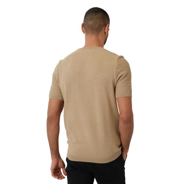 Threadbare Mens Textured Rib Knit Regular T-Shirt - Beige - 