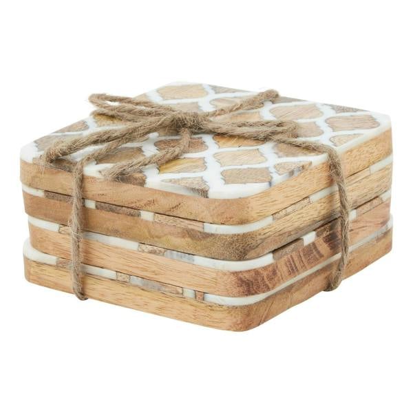 Hill Interiors Wood Coaster Set (Pack of 4) - Brown/White