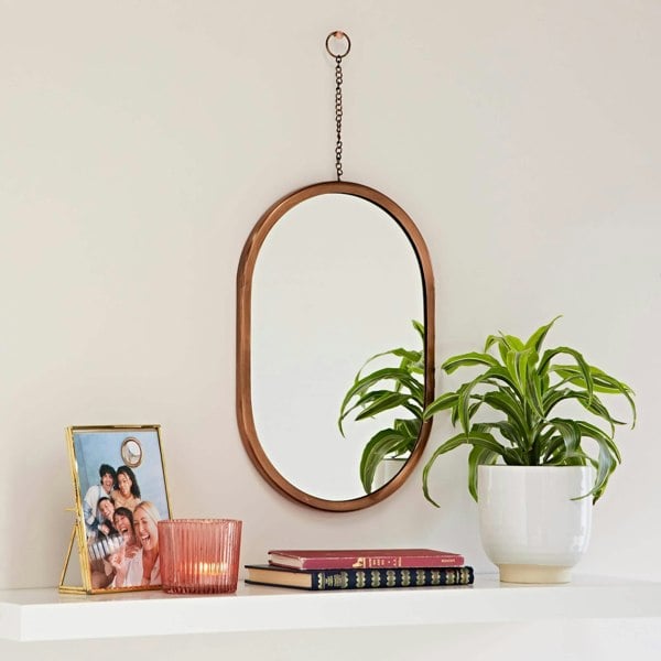Paper High Darpan Oval Antique Copper Hanging Chain Wall Mirror