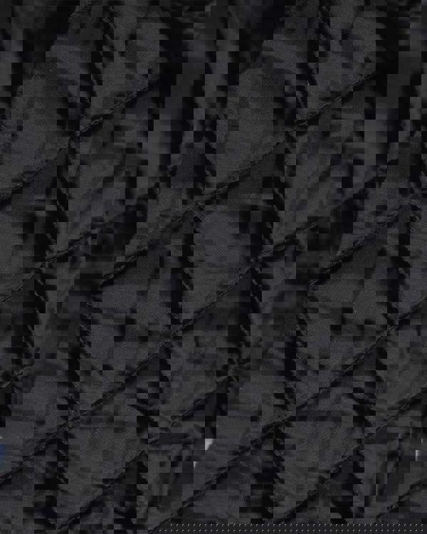 Lambretta Mens/Womens Carnaby Scooter Hooded Classic Mod Ska Badge Parka, close-up image of the black quilted fabric and stitched pattern.