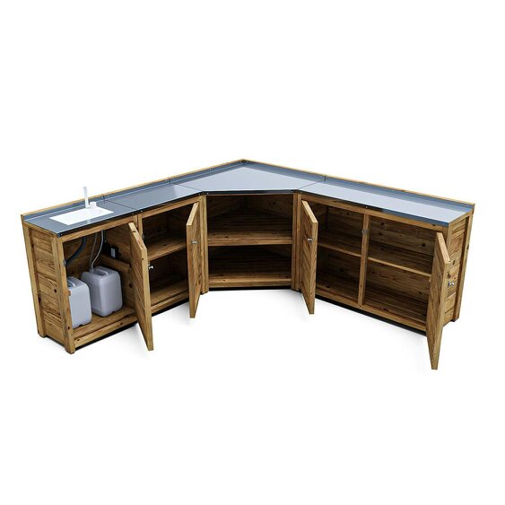 Dunster House Garden Kitchen with Left Side Sink, W2m x D2m / W7' x D7', With Stainless Steel Countertop, UNIT II