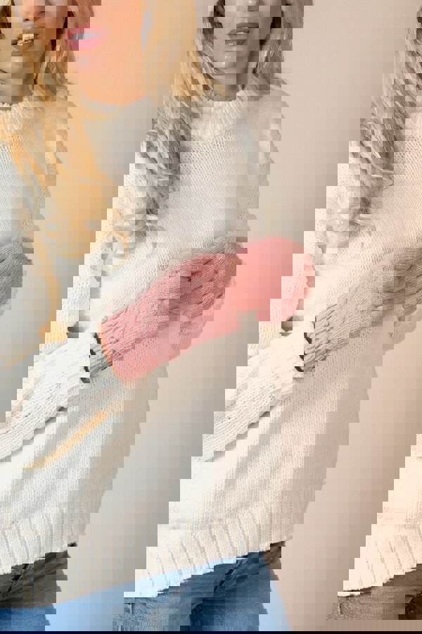 SVNX Touch Screen Cable Knit Gloves In Pink