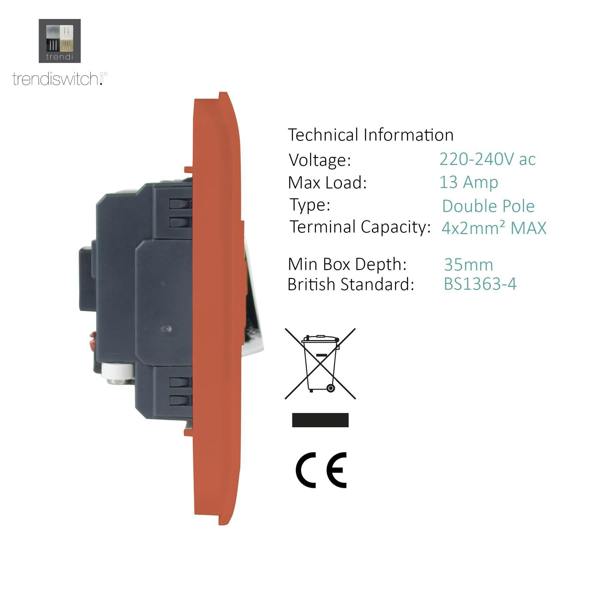 Trendi Switch 13 Amp Fused Spur with Flex Outlet in Copper