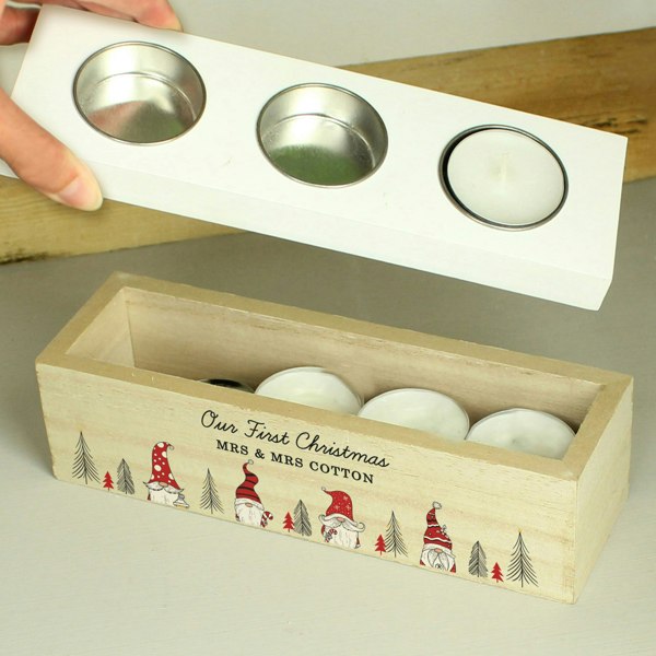 Personalised Memento Company Personalised Gonk Christmas Triple Tea Light Box