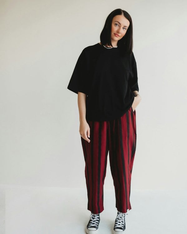 Kate Red Stripe Print Barrel Trousers - image 3