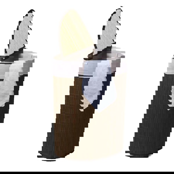 MANTRARAJ 58L Bamboo Laundry Basket Triangle Foldable Storage Hamper With Removable Cover and Lid (Dark Brown)