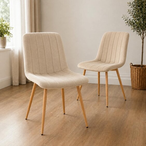Kosy Koala Rectangular Dining Table Set with 4 Beige Velvet Chairs & Metal Legs, Wood-Effect, 120 cm