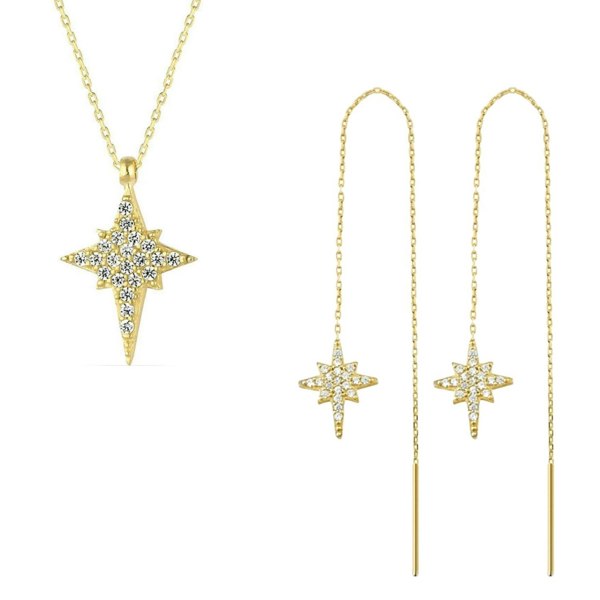 Spero London Northern Star Polaris Sterling Silver Necklace and Drop Chain Earring Set