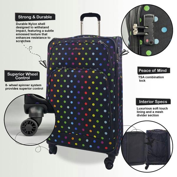 Eagle Luggage Lightweight Print Suitcases 8 Wheel Luggage Travel Soft Bags Set
