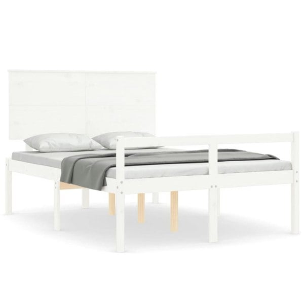 Berkfield Bed Frame with Headboard White Double Solid Wood