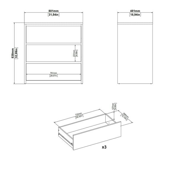 Wyld Haus Salzburg White and Natural Oak Effect Wood Chest 3 Drawers