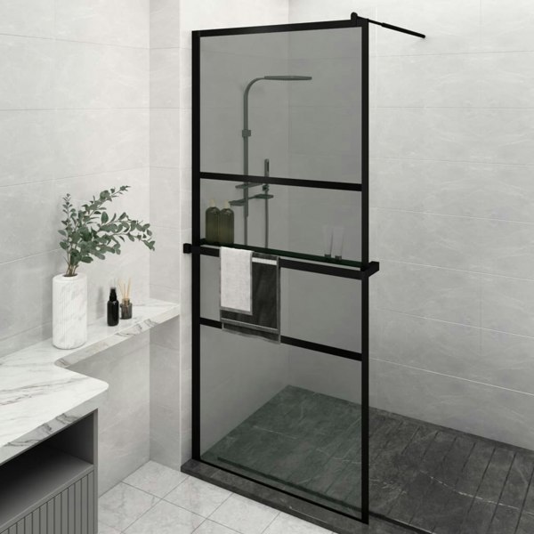 Berkfield Walk-in Shower Wall with Shelf Black 100x195 cm ESG Glass&Aluminium