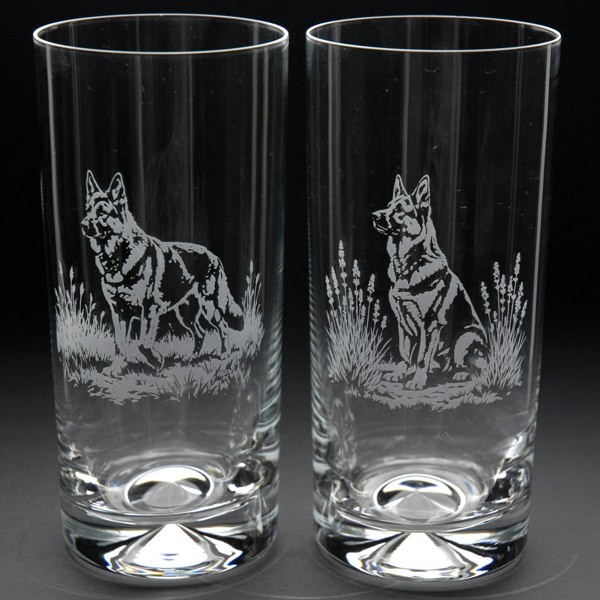 Glyptic Glass Art German Shepherd Dog Highball Glass - Hand Etched / Engraved Gift