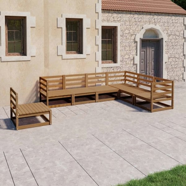 Berkfield 7 Piece Garden Lounge Set Honey Brown Solid Pinewood