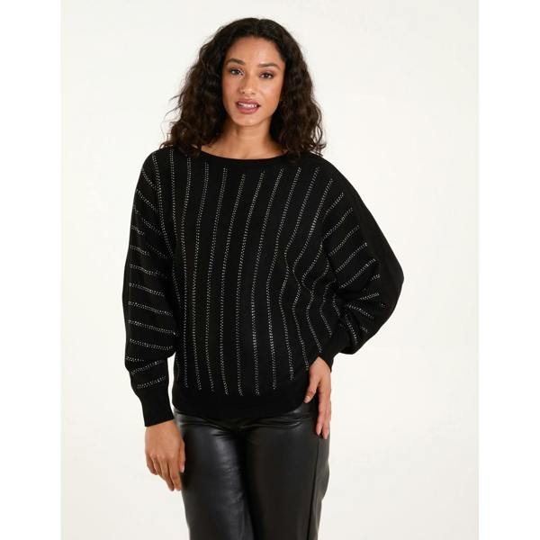 Blue Vanilla Striped Diamante Batwing Jumper
