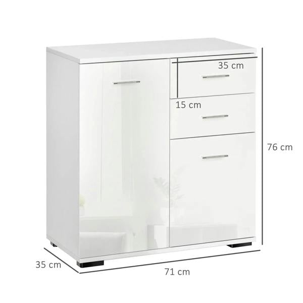 White sideboard cabinet with two doors and two drawers; 71x76x35 cm (WHD)