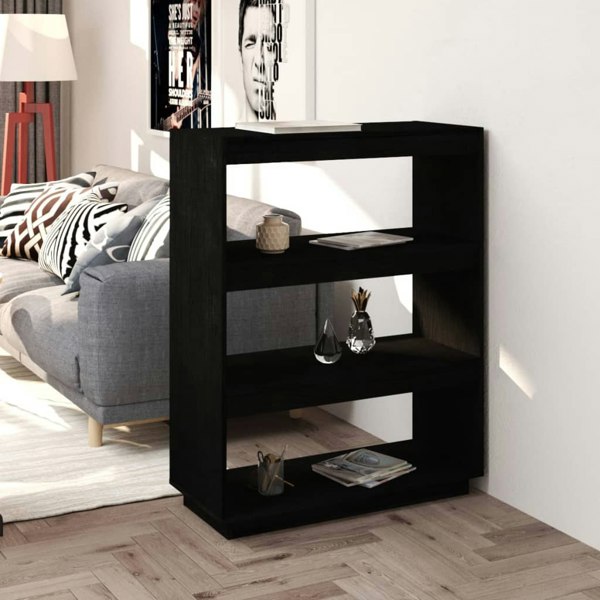 Berkfield Book Cabinet/Room Divider Black 80x35x103 cm Solid Pinewood