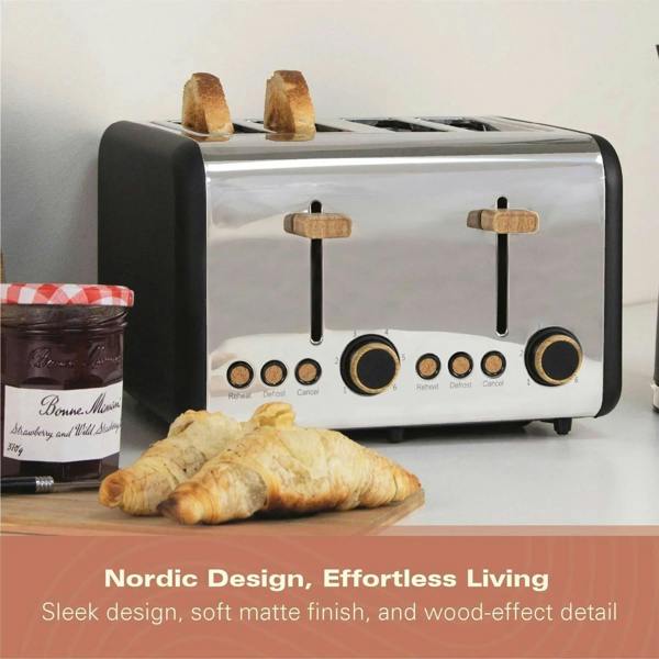 Hamilton Beach Scandi 4 Slice Toaster - Matte Black with Wood Effect