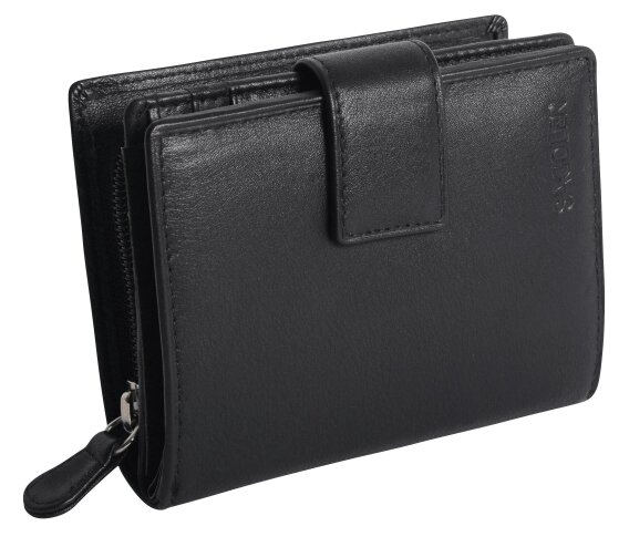 SADDLER EMILY Handmade Leather Mid-Size Wallet – RFID Protected | 10 Card Slots, Secure Tab Closure & Zipped Coin Pocket | Gift Boxed - Black