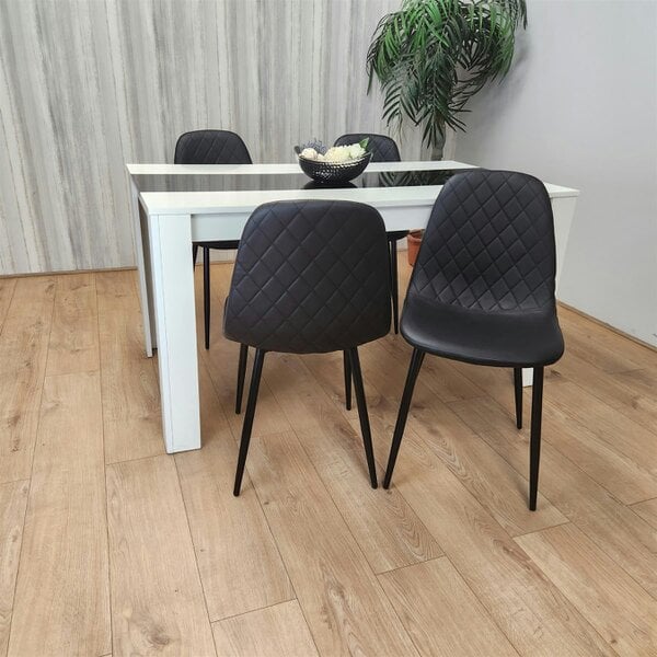 Kosy Koala Dining White Black Wood Table and 4 Leather Black Chairs Dining Room Set