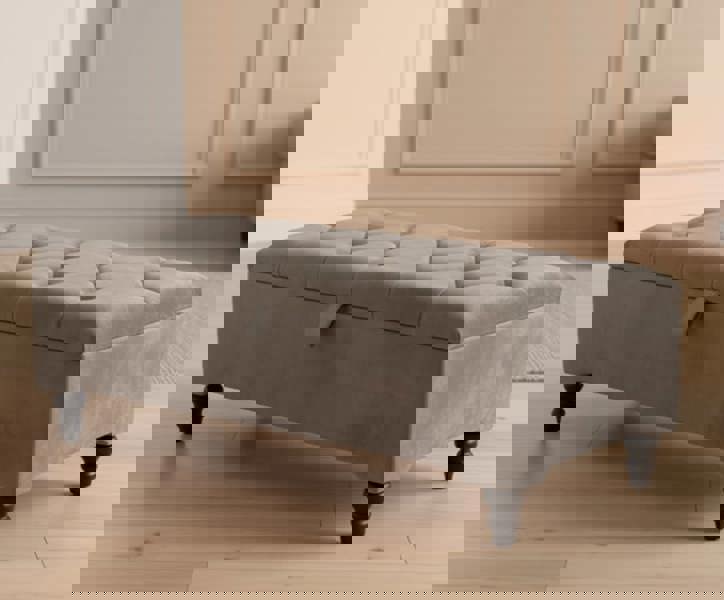 Silver Ottoman Coffee Table Storage Bench | Light Grey Chesterfield Footstool - ISTOOLS