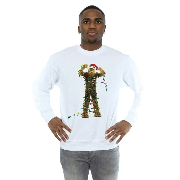 Star Wars Mens Chewbacca Christmas Lights Sweatshirt - White