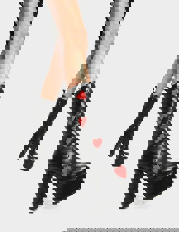 Lamoda Game Of Love Black PU Red Heart Platform Calf Boots Women’s UK9