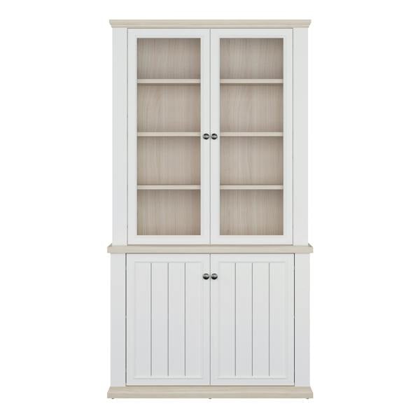 Furniture To Go Pontypool 4 Door Display Cabinet in White and Riva Oak