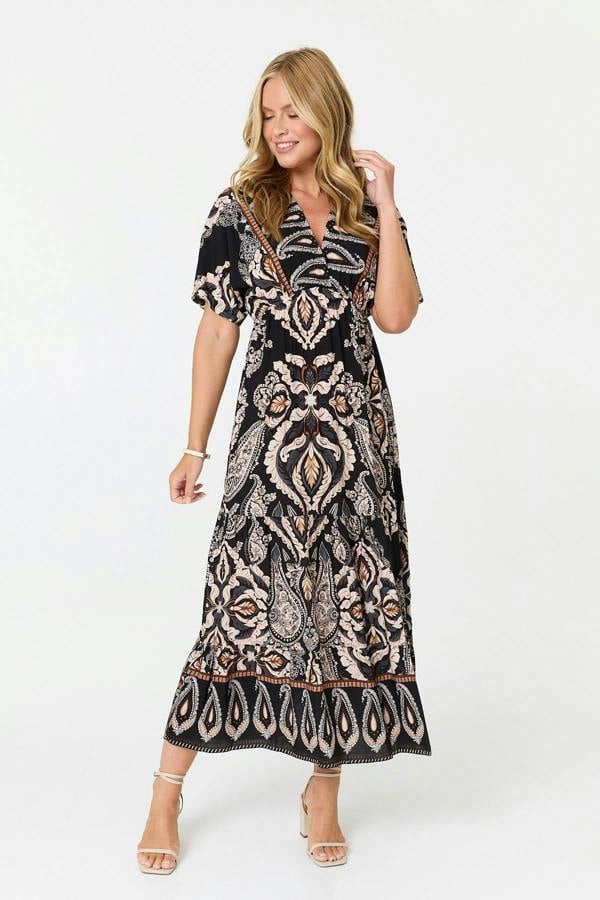 Black | Paisley Relaxed 1/2 Sleeve Maxi Dress