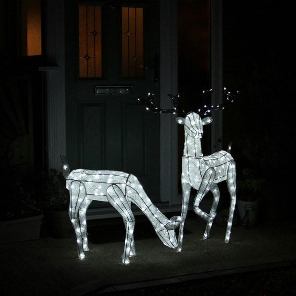 Monstershop Large Light Up Christmas Stag & Doe Reindeer Decoration Set - White