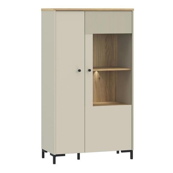 Furniture To Go Bixbite Display Cabinet with Fluted Detail, Doors & Open Shelving in Mauvella Oak and Sand