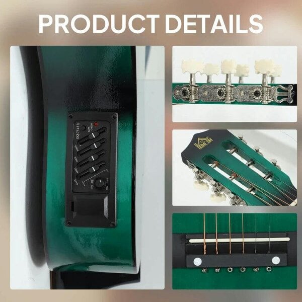 38 Inch Acoustic Electric Guitar, Beginner Junior Adult Guitar Gloss Finish with Carrying Case - Dark Green