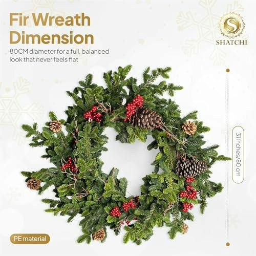 80cm Green Fir Christmas Wreath with Berries and Pine Cones for Door or Indoor Display image 7