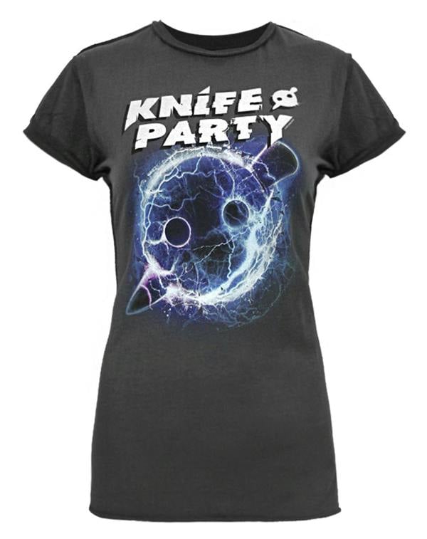 Amplified Clothing Womens Grey Knife Party Artwork Short Sleeved T-Shirt
