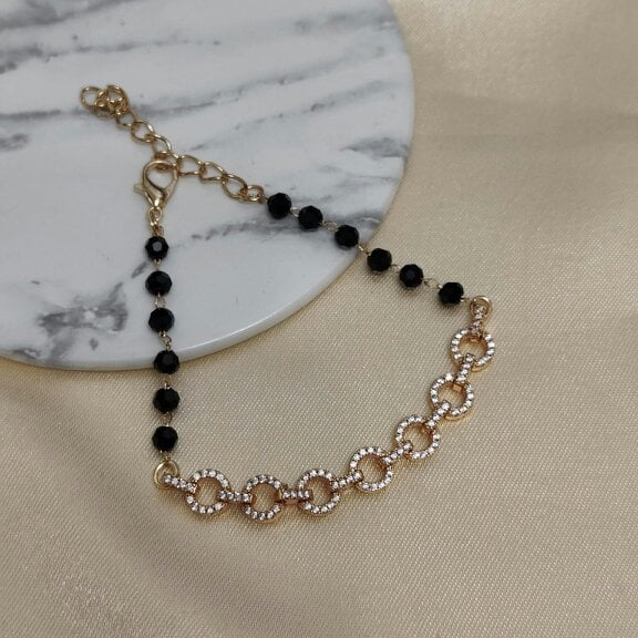 The Colourful Aura Zircon Round Chain Link beaded Adjustable Bracelet