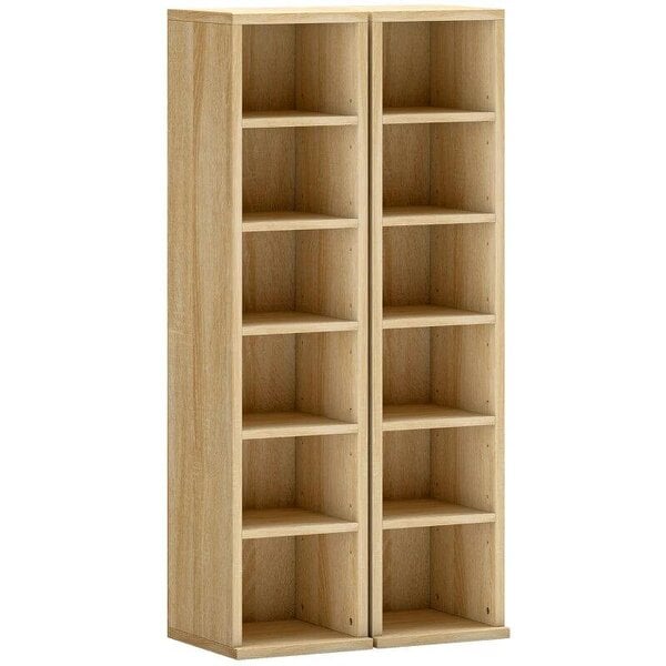 Bobobiy Set of 2 CD Media Display Shelf Unit Tower Rack with Adjustable Shelves, Oak