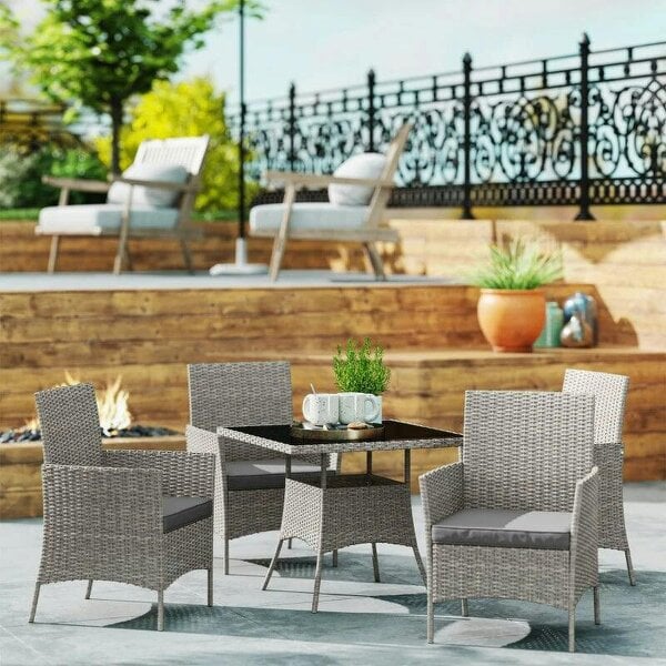 Five-Pieces Rattan Dining Set - Light Grey - Light Grey