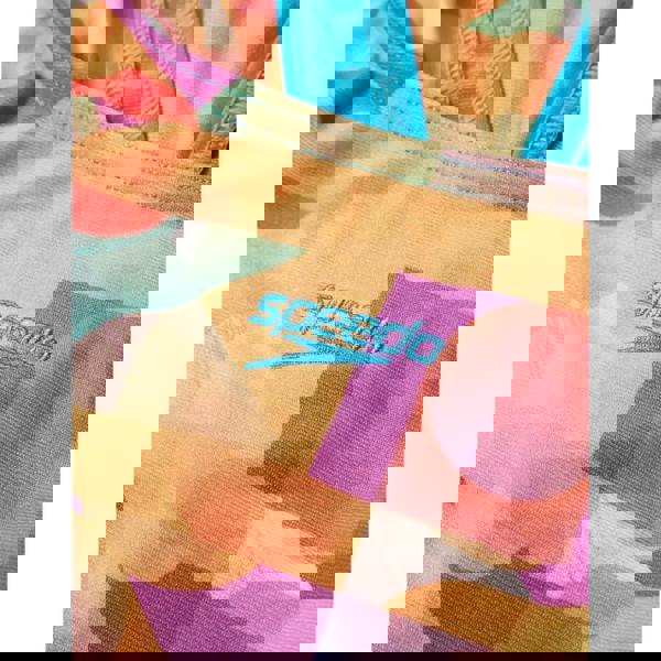 Speedo Girls digital allover leaderback swimsuit in multicolored geometric pattern with zipper