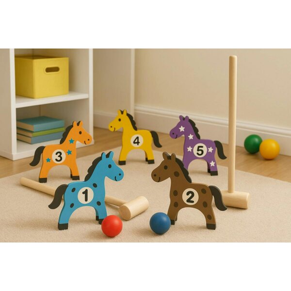 Dyzi All Wood Pony Croquet Set Classic Outdoor Garden Game