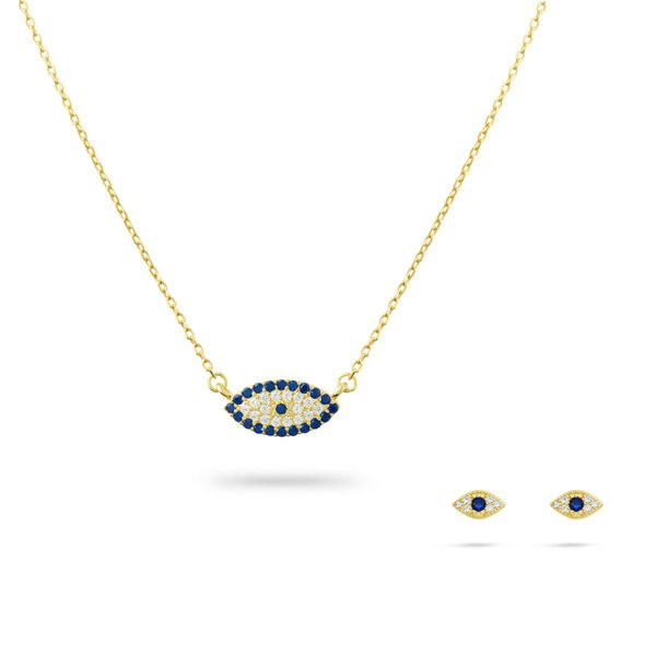 Gold Trip Blue Lucky Evil Eye Necklace & Earrings Set